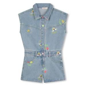 NEW BILLIEBLUSH girls allover flower embroidery denim shortall in blue